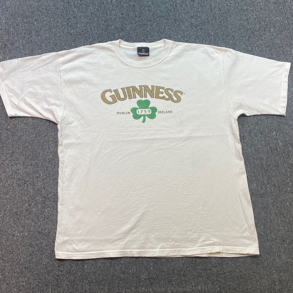 Guinness Dublin Ireland TShirt Sz XL Mens White Shamrock St Patricks Day Tee